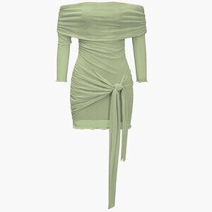 Micas Solid Tie Front Off Shoulder Mini Dress Sage Size L